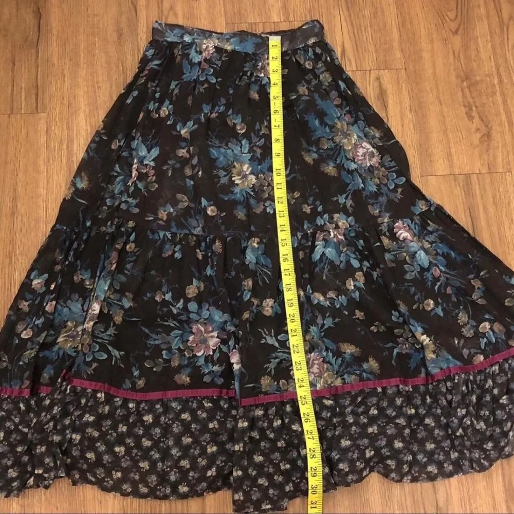 1970s Jessica Gunne Sax Floral Cottagecore Tiered Ruffle Maxi Skirt Pilgrim Boho